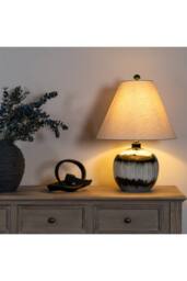 KDMD Sepia Shadows Squat Table Lamp with Linen Shade Warm in Black - thumbnail 2