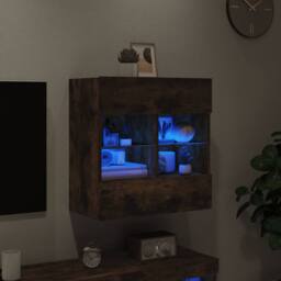 Berkfield Home TV Wall Cabinet with LED Lights Smoked Oak 58.5x30x60.5 cm in Brown - thumbnail 4