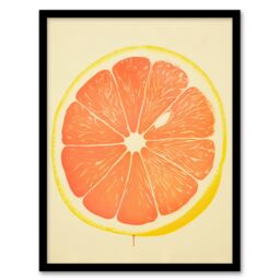 Artery8 Wall Art Print Juicy Sliced Orange Bright Fruit Citrus Minimalist Kitchen Artwork Framed in Yellow - Size: A4 - thumbnail 1