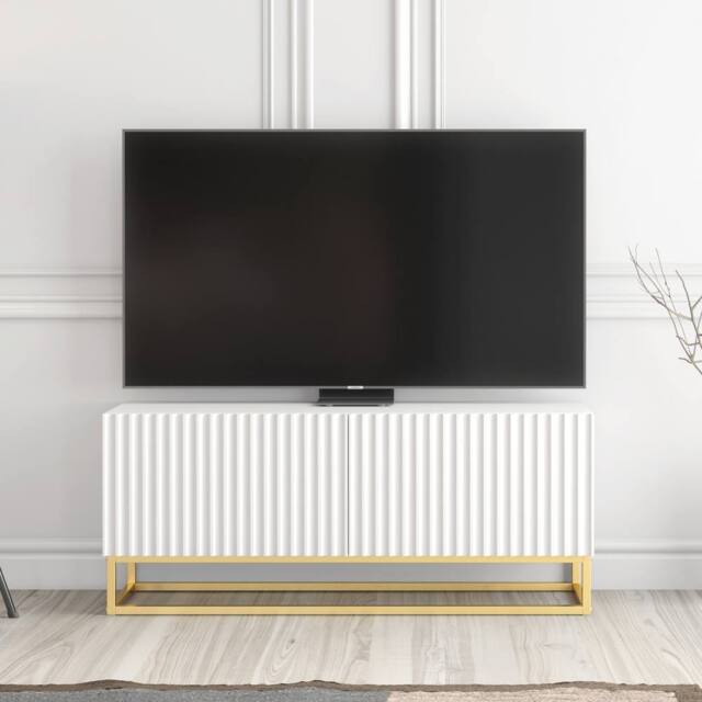 Creative Furniture Ripple TV Unit 100cm - Modern Fluted Design with Push to Open Doors in White - image 1