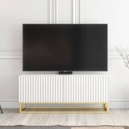Creative Furniture Ripple TV Unit 100cm - Modern Fluted Design with Push to Open Doors in White - thumbnail 1