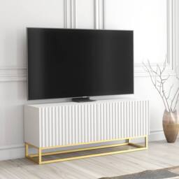 Creative Furniture Ripple TV Unit 100cm - Modern Fluted Design with Push to Open Doors in White - thumbnail 3