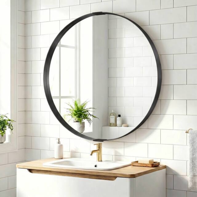 HOMCOM Wall Mirror 61 cm, Wall Mounted Bathroom Mirror in Black - image 1
