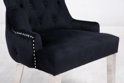 Modernique A Pair (x2) Velvet Solid Back Dining Chairs with Chrome Knocker & Legs in Black - thumbnail 5