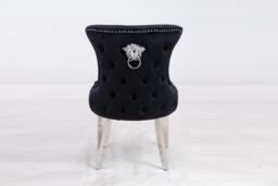 Modernique A Pair (x2) Velvet Solid Back Dining Chairs with Chrome Knocker & Legs in Black - thumbnail 4