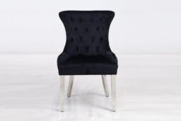 Modernique A Pair (x2) Velvet Solid Back Dining Chairs with Chrome Knocker & Legs in Black - thumbnail 2