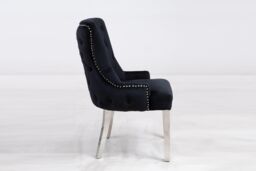 Modernique A Pair (x2) Velvet Solid Back Dining Chairs with Chrome Knocker & Legs in Black - thumbnail 3