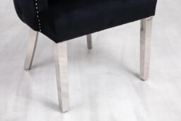 Modernique A Pair (x2) Velvet Solid Back Dining Chairs with Chrome Knocker & Legs in Black - thumbnail 6