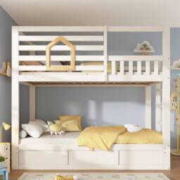 BTM Kids Cabin Bunk Bed Ladder Hydraulic Storage House Bed White Wood - Size: Single - thumbnail 9