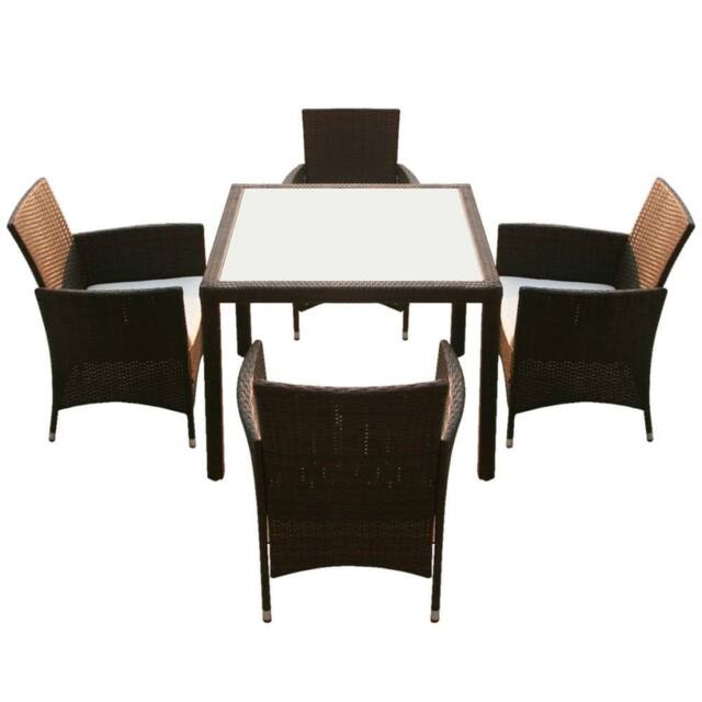 Berkfield Home Sturdy 5 Piece Outdoor Dining Set with Cushions Poly Rattan Brown - image 1