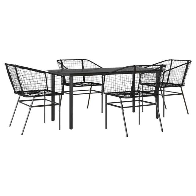 Berkfield Home 5 Piece Garden Dining Set Black Poly Rattan Glass - image 1