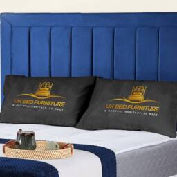 UK Bed Furniture Siarra Ottoman Gas Lift Upholstered Bed with 48 Inch Headboard in Blue - Size: King - thumbnail 2
