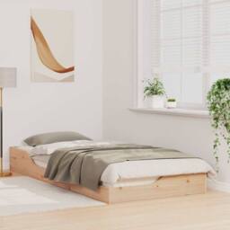 Berkfield Home Modern Floor Bed Frame Brown 90 x 210 cm Solid pine wood in Beige - thumbnail 4