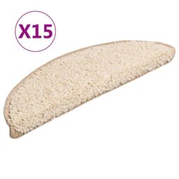 Berkfield Home Carpet Stair Treads 15 pcs Cream 56x17x3 cm - Size: Medium - thumbnail 2