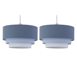 First Choice Lighting Set of 2 Gabi - Blue Ombre Linen 3 Tier Ceiling Light Shades