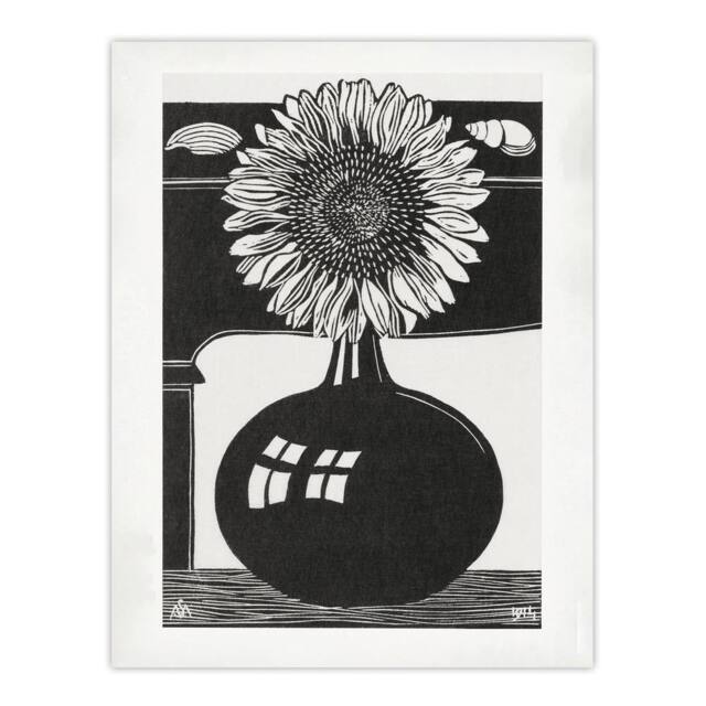 "Artery8 Stylised Sunflower in a Vase De Mesquita Wall Art Poster Print in Black - Size: W12"" x H16""" - image 1