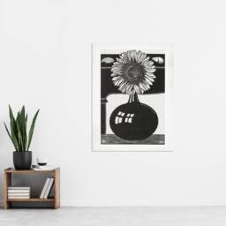 "Artery8 Stylised Sunflower in a Vase De Mesquita Wall Art Poster Print in Black - Size: W12"" x H16""" - thumbnail 4