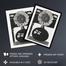 "Artery8 Stylised Sunflower in a Vase De Mesquita Wall Art Poster Print in Black - Size: W12"" x H16""" - thumbnail 2