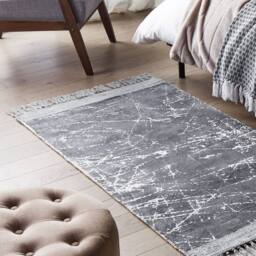 Wyld and Coco Modern Glam Viscose Rug Grey 80 x 150 cm Fringed - Size: 80 cm x 150 cm - thumbnail 1