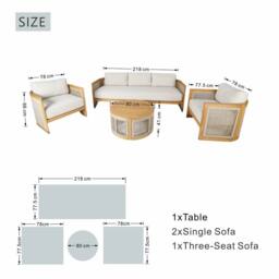 MIMO Outdoor Rope Solid Wood Loveseat Sofa Set with Round Coffee Table in Natural - Size: 4 Person - thumbnail 7