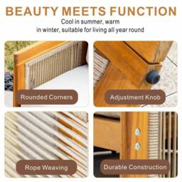 MIMO Outdoor Rope Solid Wood Loveseat Sofa Set with Round Coffee Table in Natural - Size: 4 Person - thumbnail 4