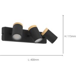 Loops Stylish Black & Brown Triple LED Bathroom Ceiling Spotlight for Home - thumbnail 4