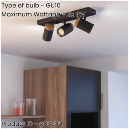 Loops Stylish Black & Brown Triple LED Bathroom Ceiling Spotlight for Home - thumbnail 2
