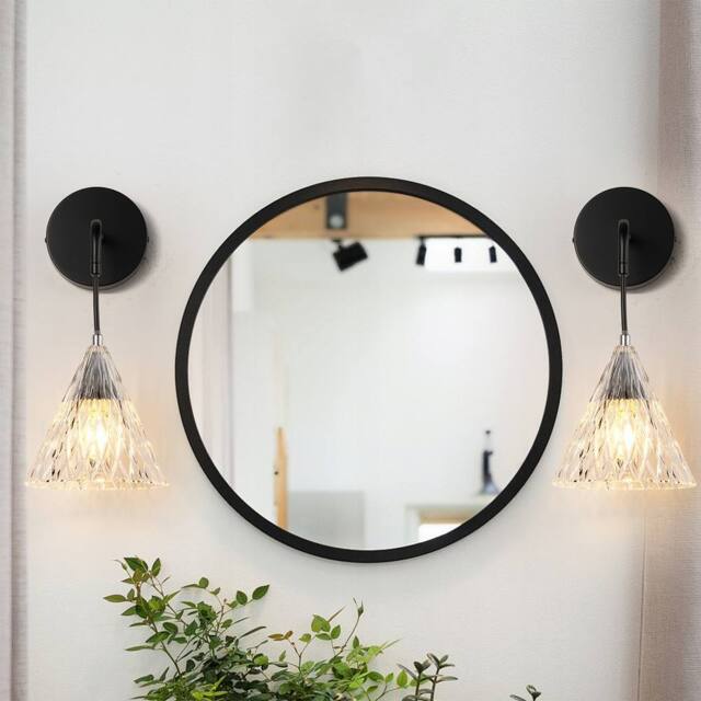 NIVOR 1 Light 16cm Iron Wall Sconce Hat-shaped Crystal Wall Light Set of 2 in Black - image 1