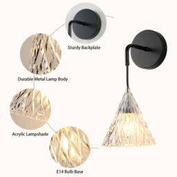 NIVOR 1 Light 16cm Iron Wall Sconce Hat-shaped Crystal Wall Light Set of 2 in Black - thumbnail 9