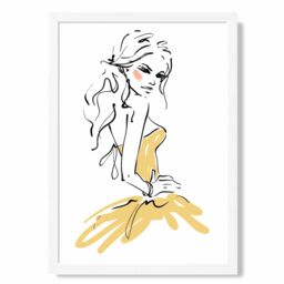 ARTZE Fashion Woman Pen & Ink Sketch Framed Print SIZE: A4 with White Frame in Yellow - thumbnail 1