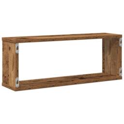 Berkfield Home Wall Cube Shelves 4 pcs Old Wood 60x15x23 cm Engineered Wood in Brown - Size: 60 x 15 x 23 cm - thumbnail 7
