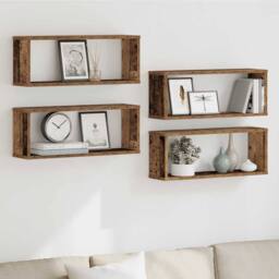 Berkfield Home Wall Cube Shelves 4 pcs Old Wood 60x15x23 cm Engineered Wood in Brown - Size: 60 x 15 x 23 cm - thumbnail 1