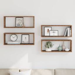 Berkfield Home Wall Cube Shelves 4 pcs Old Wood 60x15x23 cm Engineered Wood in Brown - Size: 60 x 15 x 23 cm - thumbnail 2