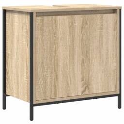 Berkfield Home Bathroom Basin Cabinet Sonoma Oak 60x34.5x60 cm in Light Tan - thumbnail 1