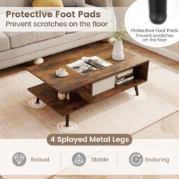 Gymax Mid Century Modern Coffee Table 2-Tier Accent Table With Metal Legs in Brown - thumbnail 9