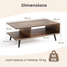 Gymax Mid Century Modern Coffee Table 2-Tier Accent Table With Metal Legs in Brown - thumbnail 2
