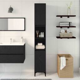Berkfield Home Elegant Bathroom Cabinet Black Oak 30x30x190 cm Engineered Wood - Size: 30 x 30 x 190 cm - thumbnail 4