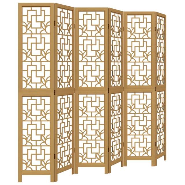 Berkfield Home Room Divider 6 Panels Brown Solid Wood Paulownia - image 1