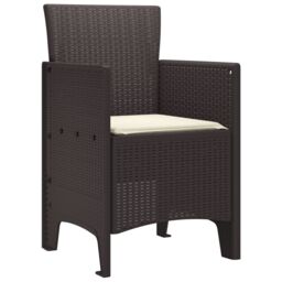 Berkfield Home Garden Chair Set of 4 Brown with cream white cushion - thumbnail 4