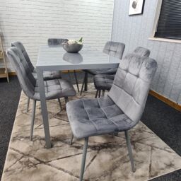 KOSY KOALA Modern Rectangle Grey Glass Dining Table Set With 6 Grey Velvet Chairs Dining Room Furniture in Brown - thumbnail 7
