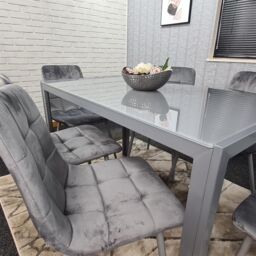 KOSY KOALA Modern Rectangle Grey Glass Dining Table Set With 6 Grey Velvet Chairs Dining Room Furniture in Brown - thumbnail 8