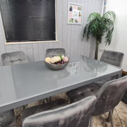 KOSY KOALA Modern Rectangle Grey Glass Dining Table Set With 6 Grey Velvet Chairs Dining Room Furniture in Brown - thumbnail 4