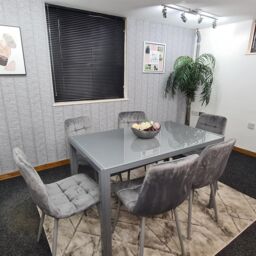 KOSY KOALA Modern Rectangle Grey Glass Dining Table Set With 6 Grey Velvet Chairs Dining Room Furniture in Brown - thumbnail 3
