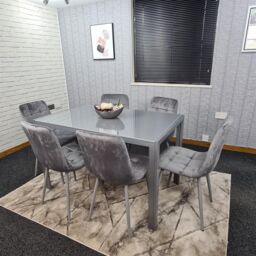 KOSY KOALA Modern Rectangle Grey Glass Dining Table Set With 6 Grey Velvet Chairs Dining Room Furniture in Brown - thumbnail 6
