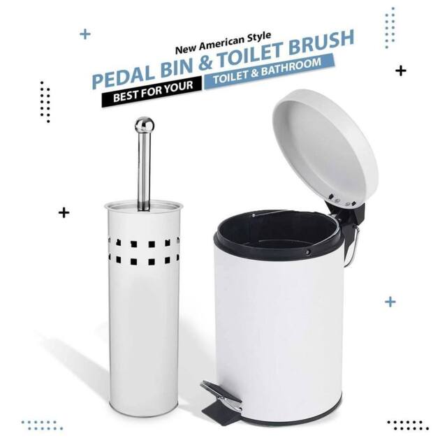 EONLION White 3L Pedal Bin & Toilet brush Set - image 1