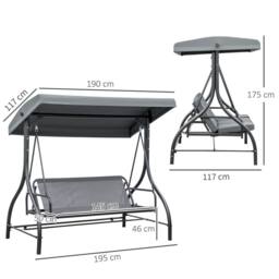OUTSUNNY 3 Seater Canopy Swing Chair Porch Hammock Bed Rocking Bench in Dark Grey - thumbnail 3