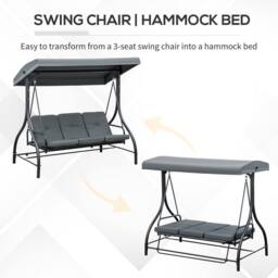 OUTSUNNY 3 Seater Canopy Swing Chair Porch Hammock Bed Rocking Bench in Dark Grey - thumbnail 6