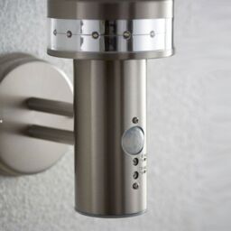 Loops IP44 Outdoor LED Light Brushed Steel PIR Wall Lantern Security Outdoor Overhang in Metallics - thumbnail 5