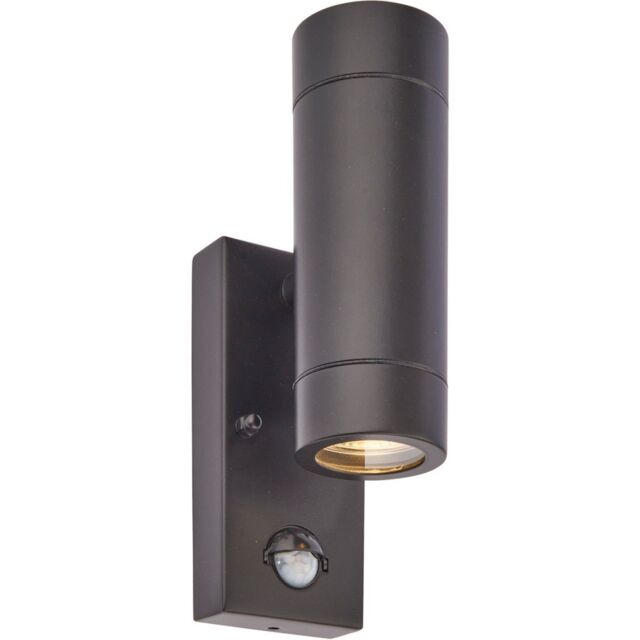 Loops Twin Up & Down IP44 Wall Light with PIR Sensor - 2 x 7W GU10 LED - Matt Black - image 1
