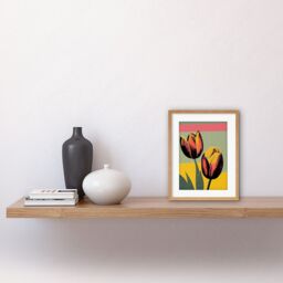 "Artery8 Wall Art Print Bright Modern Silkscreen Tulip Blooms Stencil Dusky Pink Sage Green Mustard Yellow Artwork Framed 9X7 Inch - Size: W7"" x H9""" - thumbnail 2